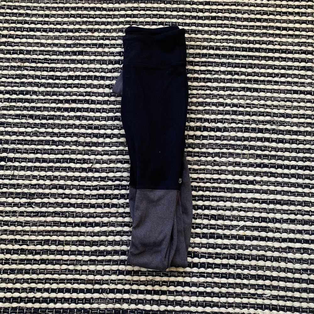 🌿Alo Yoga Womens Gray Black Ribbed Goddess Ruched Leggings XS S?